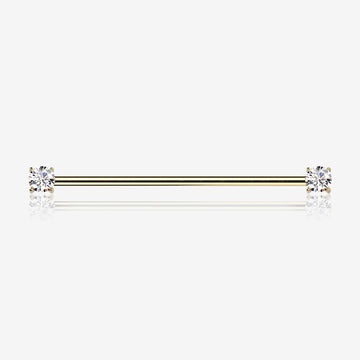 Implant Grade Titanium Gold PVD OneFit Threadless Prong Gem Sparkle Industrial Barbell-Clear Gem